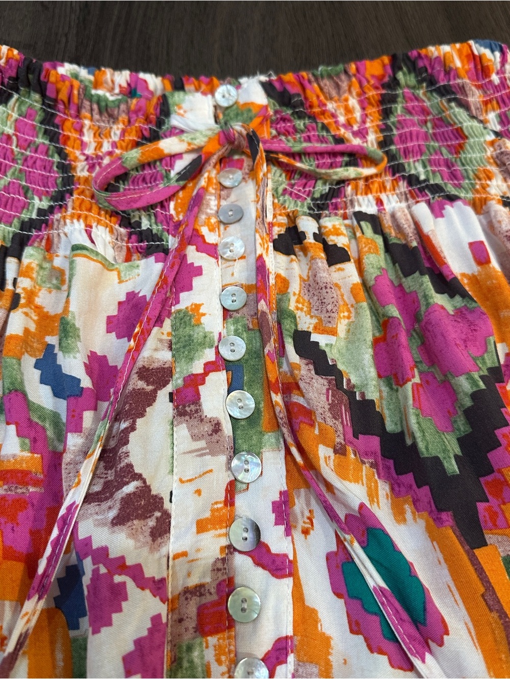 Boho Aztec Print Maxi Skirt Festival Western Smocked Waist Small - Picture 4 of 12